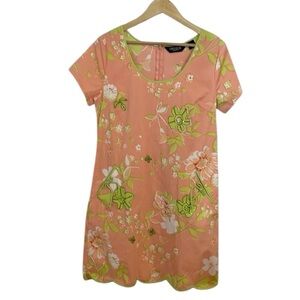 Floral Peach Dress, embellished, stretchy, Large